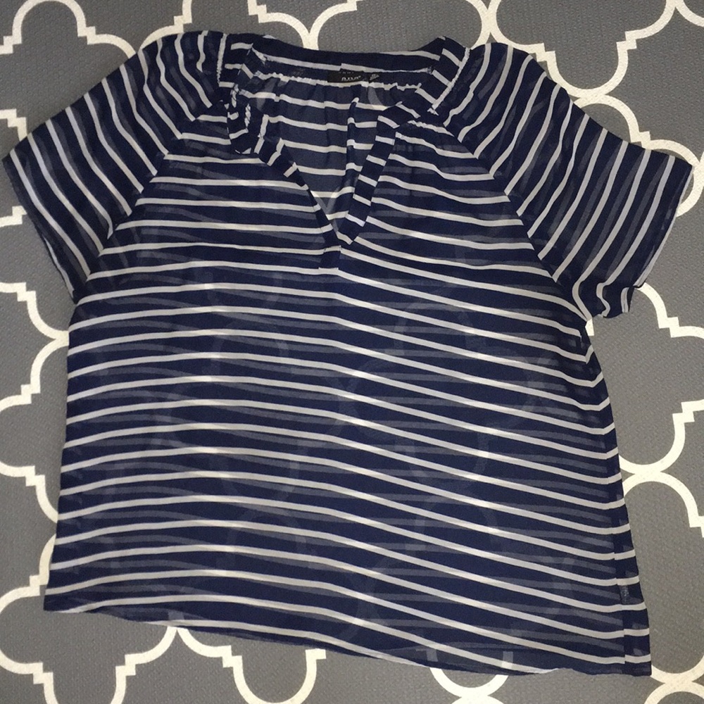 Navy and white striped sheer top